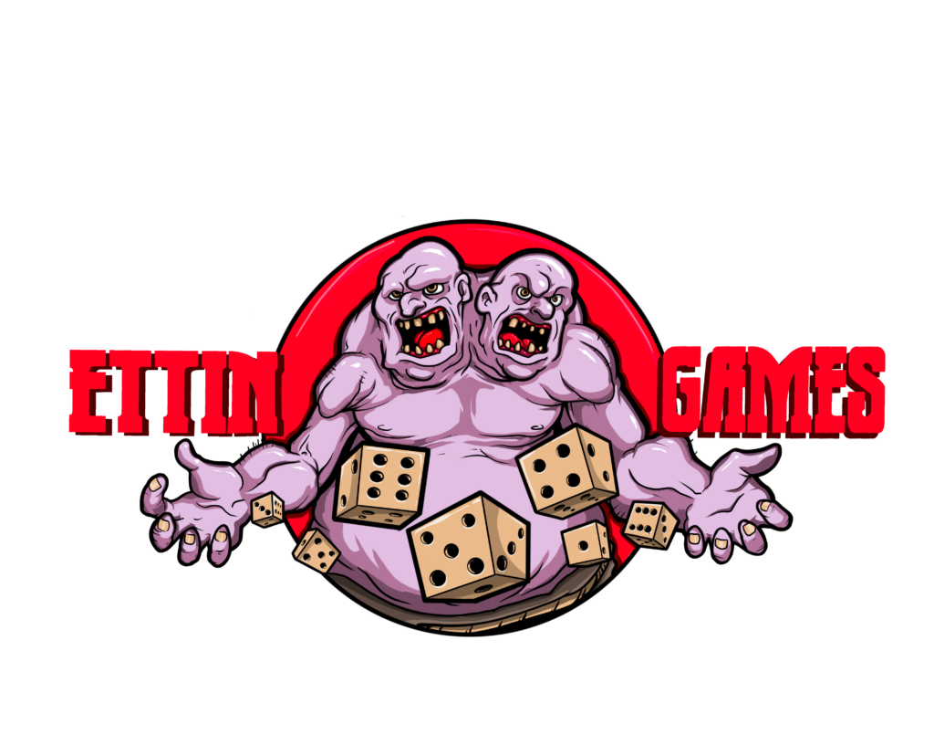 Ettin Games Logo: A two-headed giant rolling dice 